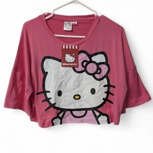 Nwt! Hello Kitty Crop Oversized Tee Shirt